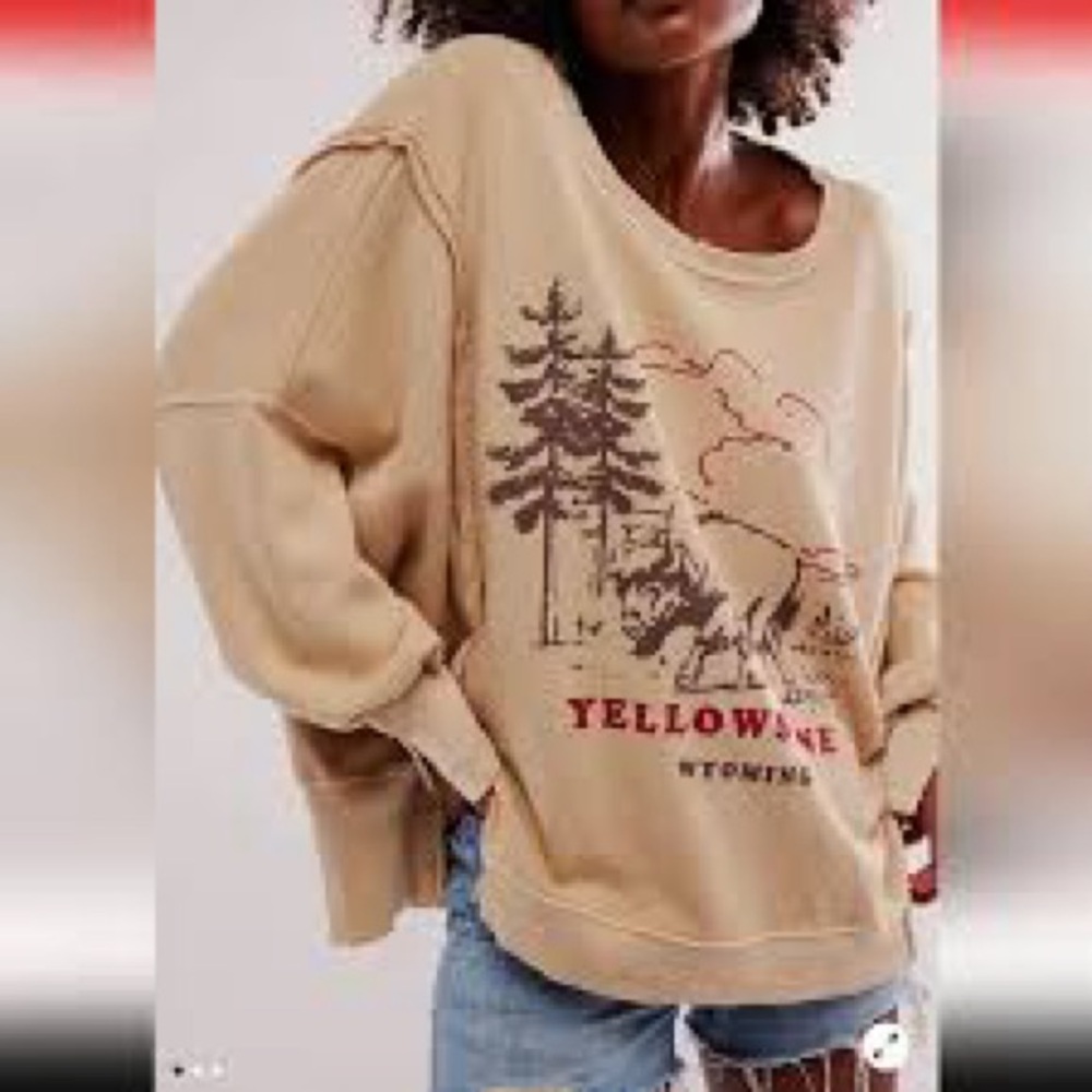 Free People Beige Yellowstone Graphic Long Sleeve Tee - Picture 5 of 14
